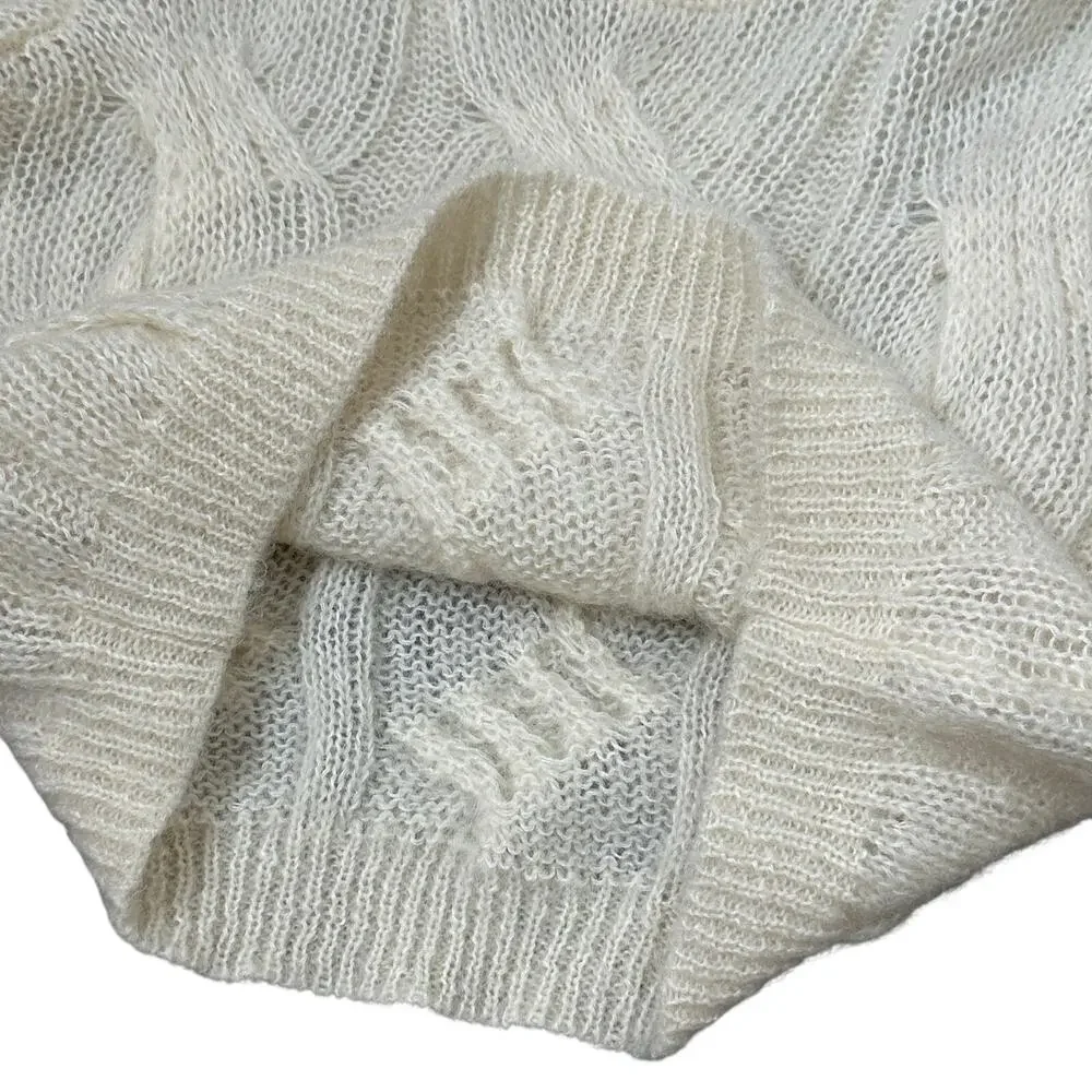 Greta Boldini Eclaire Ivory Mohair Merino Wool Balloon Sleeve Sweater XS Italy